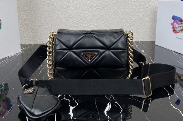 Replica Prada 1BD292 Prada System nappa leather patchwork bag in Black Leather