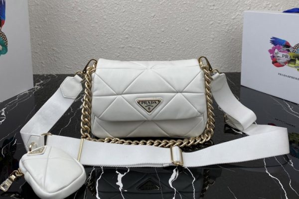 Replica Prada 1BD292 Prada System nappa leather patchwork bag in White Leather