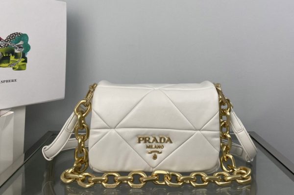 Replica Prada 1BD292 Prada System nappa patchwork shoulder bag in White Leather