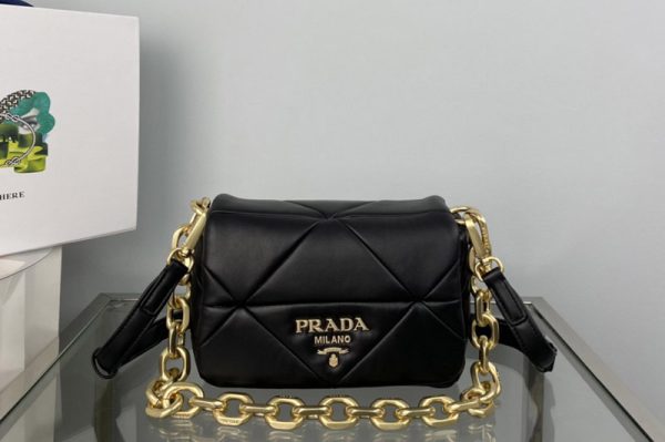 Replica Prada 1BD292 Prada System nappa patchwork shoulder bag in Black Leather