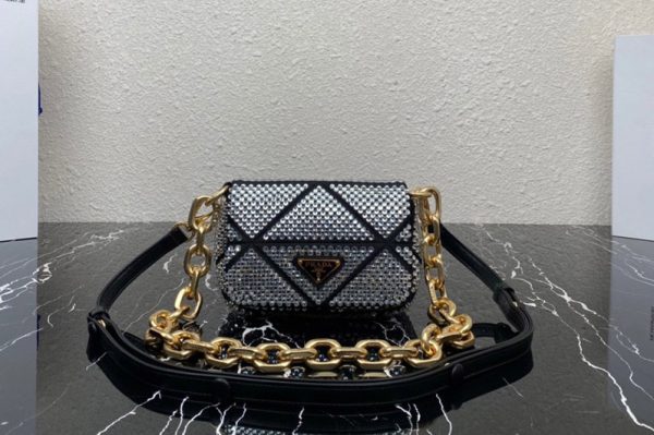 Replica Prada 1BD329 Satin mini-bag with crystals in Silver