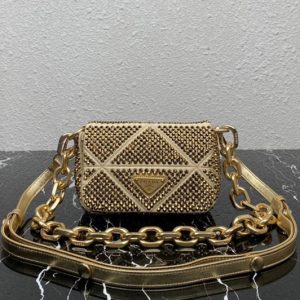 Replica Prada 1BD329 Satin mini-bag with crystals in Platinum