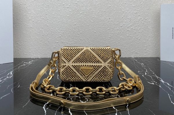 Replica Prada 1BD329 Satin mini-bag with crystals in Platinum