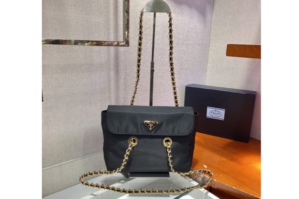 Replica Prada 1BD620 Nylon Vintage Chain Stray Bag in Black Nylon