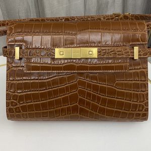 Replica Saint Laurent 675626 YSL MANHATTAN SMALL SHOULDER BAG IN DARK CARAMEL CROCODILE-EMBOSSED LEATHER