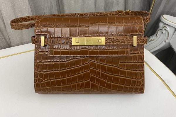 Replica Saint Laurent 675626 YSL MANHATTAN SMALL SHOULDER BAG IN DARK CARAMEL CROCODILE-EMBOSSED LEATHER