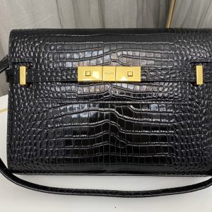 Replica Saint Laurent 675626 YSL MANHATTAN SMALL SHOULDER BAG IN Black CROCODILE-EMBOSSED LEATHER With Gold Buckle