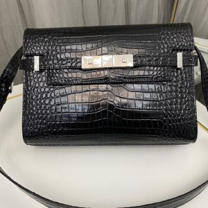 Replica Saint Laurent 675626 YSL MANHATTAN SMALL SHOULDER BAG IN Black CROCODILE-EMBOSSED LEATHER With Silver Buckle