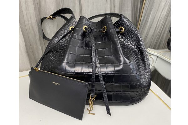 Replica Saint Laurent 697918 YSL PARIS VII MEDIUM HOBO BAG IN Black Crocodile Print LEATHER