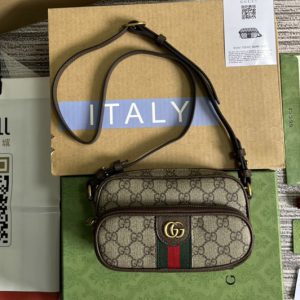 Replica Gucci ‎722557 Ophidia GG mini bag in Beige and ebony GG Supreme canvas