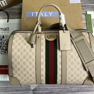 Replica Gucci ‎681295 Ophidia medium duffle bag in Beige and white GG Supreme canvas