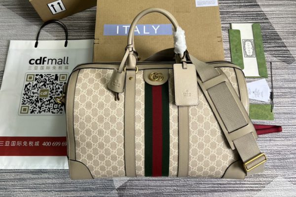 Replica Gucci ‎681295 Ophidia medium duffle bag in Beige and white GG Supreme canvas