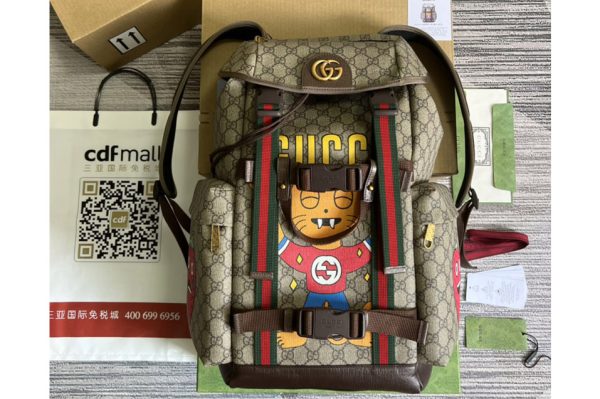 Replica Gucci ‎690999 GG skateboard backpack with Web in Beige and ebony GG Supreme canvas