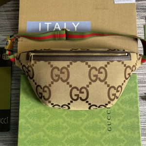 Replica Gucci ‎696031 Jumbo GG belt bag in Camel and ebony jumbo GG canvas