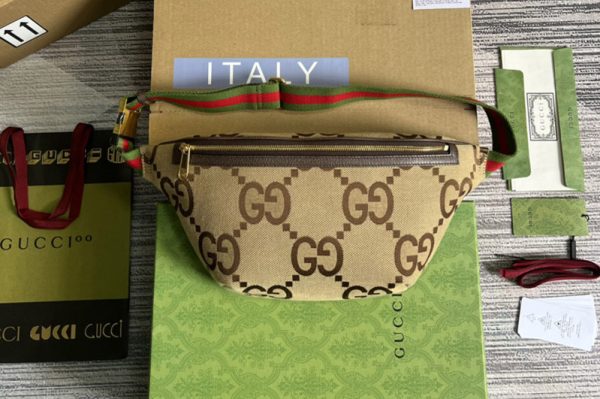 Replica Gucci ‎696031 Jumbo GG belt bag in Camel and ebony jumbo GG canvas