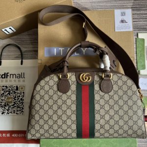 Replica Gucci ‎723309 Gucci Savoy medium bowling bag in Beige and ebony GG Supreme canvas