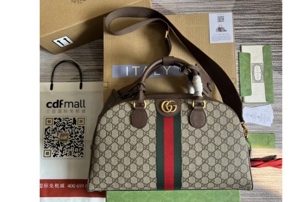 Replica Gucci ‎723309 Gucci Savoy medium bowling bag in Beige and ebony GG Supreme canvas