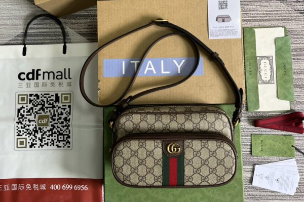 Replica Gucci ‎723312 Ophidia small messenger bag in Beige and ebony GG Supreme canvas