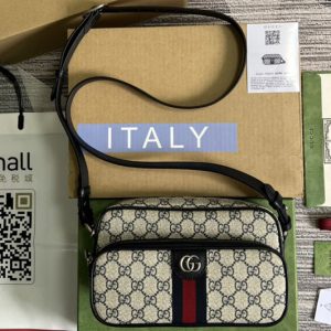 Replica Gucci ‎723312 Ophidia small messenger bag in Beige and Blue GG Supreme canvas