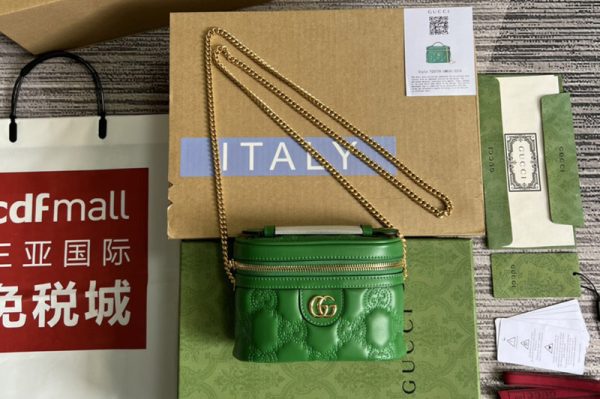 Replica Gucci ‎‎723770 GG Matelassé top handle mini bag in Green GG Matelassé leather