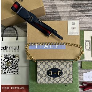 Replica Gucci ‎724713 Gucci Horsebit 1955 mini bag in Beige and Blue GG Supreme canvas