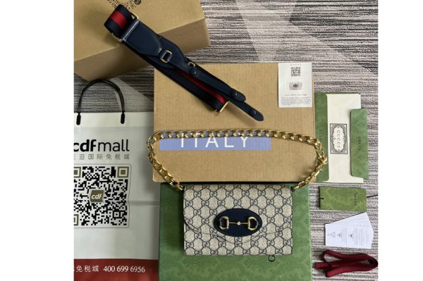 Replica Gucci ‎724713 Gucci Horsebit 1955 mini bag in Beige and Blue GG Supreme canvas