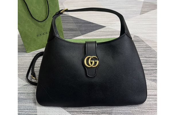 Replica Gucci ‎726322 Aphrodite large shoulder bag in Black soft leather