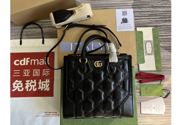 Replica Gucci ‎728309 GG matelassé mini top handle bag in Black GG matelassé leather