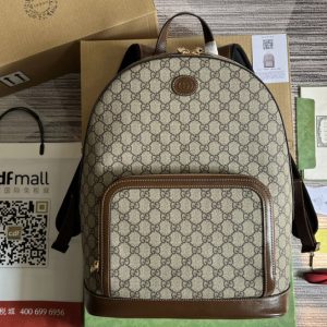 Replica Gucci ‎704017 Backpack with Interlocking G in Beige and ebony GG Supreme canvas