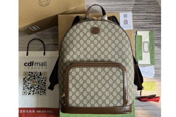 Replica Gucci ‎704017 Backpack with Interlocking G in Beige and ebony GG Supreme canvas