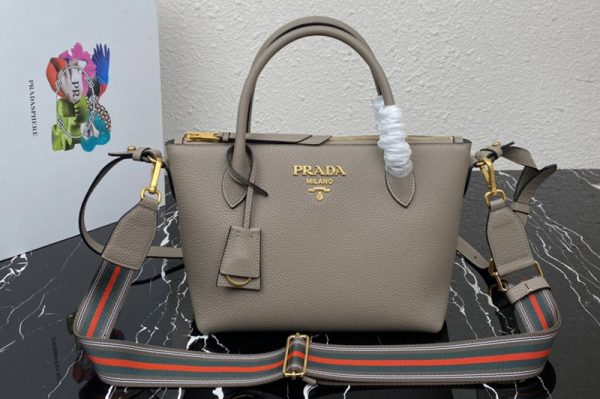 Replica Prada 1BA111 Should Strap Bag in Grey Leather