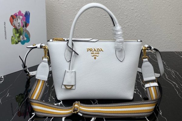 Replica Prada 1BA111 Should Strap Bag in White Leather