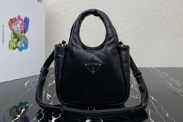 Replica Prada 1BA359 Small padded Prada Soft nappa-leather bag in Black Leather