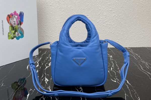 Replica Prada 1BA359 Small padded Prada Soft nappa-leather bag in Blue Leather