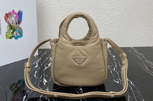 Replica Prada 1BA359 Small padded Prada Soft nappa-leather bag in Beige Leather