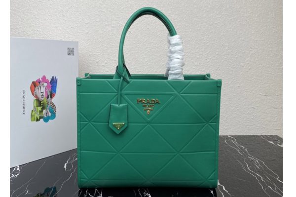 Replica Prada 1BA378 Medium leather Prada Symbole bag with topstitching in Green Leather