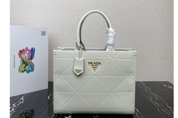 Replica Prada 1BA378 Medium leather Prada Symbole bag with topstitching in White Leather