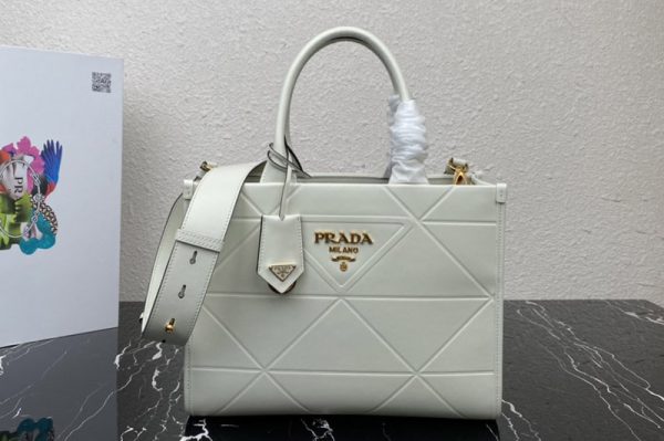 Replica Prada 1BA379 Small leather Prada Symbole bag with topstitching in White Leather