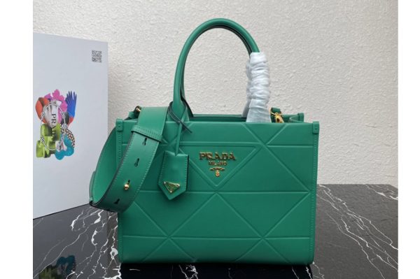 Replica Prada 1BA379 Small leather Prada Symbole bag with topstitching in Green Leather