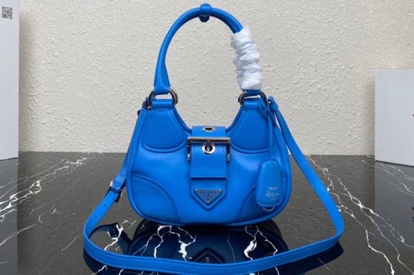 Replica Prada 1BA381 Prada Moon padded nappa-leather bag in Blue Leather