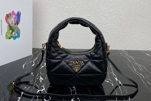 Replica Prada 1BA384 Nappa-leather mini bag with topstitching in Black Leather