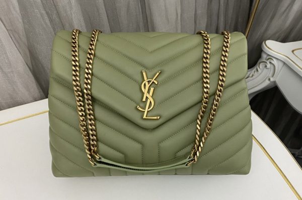 Replica Saint Laurent 459749 YSL Medium Loulou Chain Bag in Green Leather