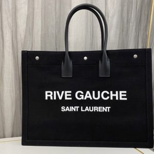 Replica Saint Laurent 499290 YSL RIVE GAUCHE TOTE BAG IN Black LINEN AND LEATHER