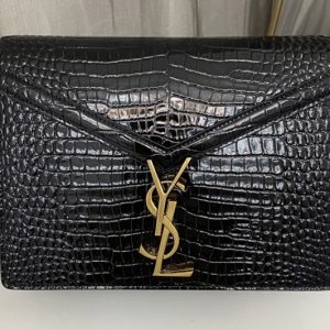 Replica Saint Laurent 532750 YSL CASSANDRA MEDIUM CHAIN Bag In Black CROCODILE-EMBOSSED SHINY LEATHER