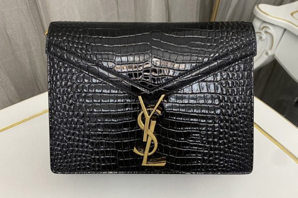 Replica Saint Laurent 532750 YSL CASSANDRA MEDIUM CHAIN Bag In Black CROCODILE-EMBOSSED SHINY LEATHER