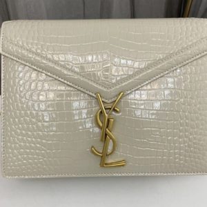 Replica Saint Laurent 532750 YSL CASSANDRA MEDIUM CHAIN Bag In White CROCODILE-EMBOSSED SHINY LEATHER