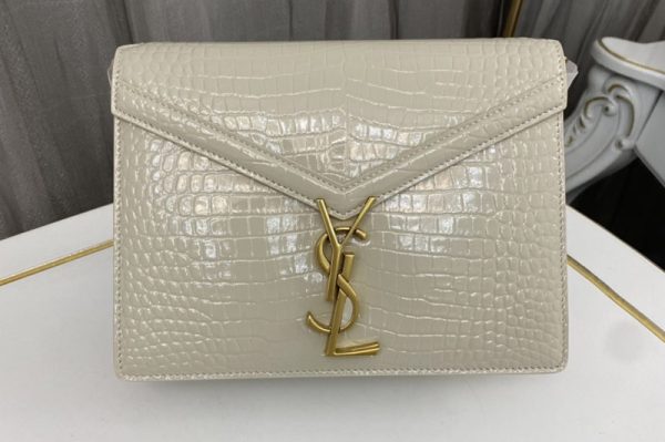 Replica Saint Laurent 532750 YSL CASSANDRA MEDIUM CHAIN Bag In White CROCODILE-EMBOSSED SHINY LEATHER