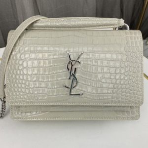 Replica Saint Laurent 533026 YSL SUNSET CHAIN WALLET Bag IN White CROCODILE-EMBOSSED SHINY LEATHER