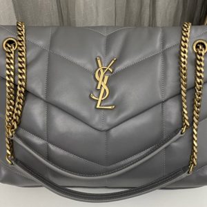 Replica Saint Laurent 577475 YSL Loulou Puffer Medium Bag in Gray Quilted Lambskin Leather