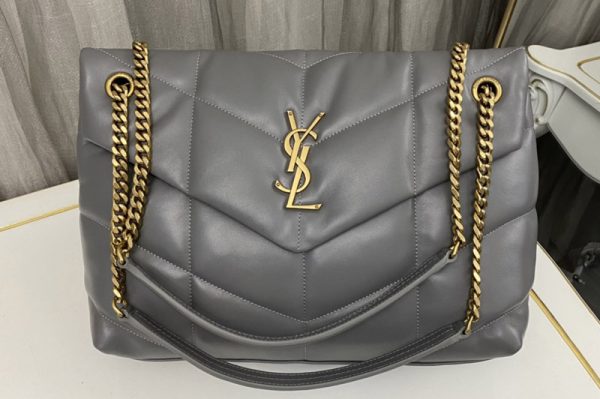 Replica Saint Laurent 577475 YSL Loulou Puffer Medium Bag in Gray Quilted Lambskin Leather